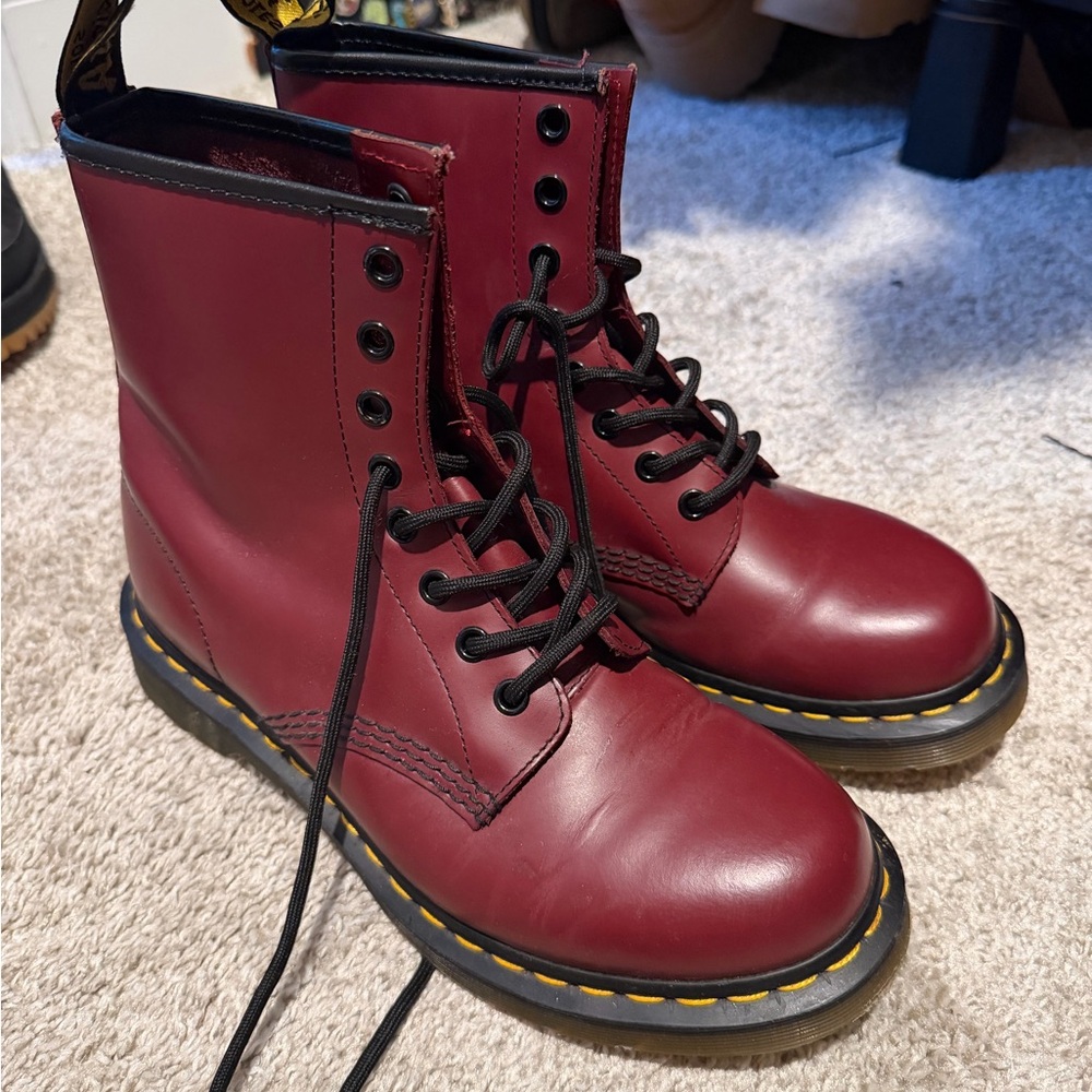 Red Lace-Up Leather Boots